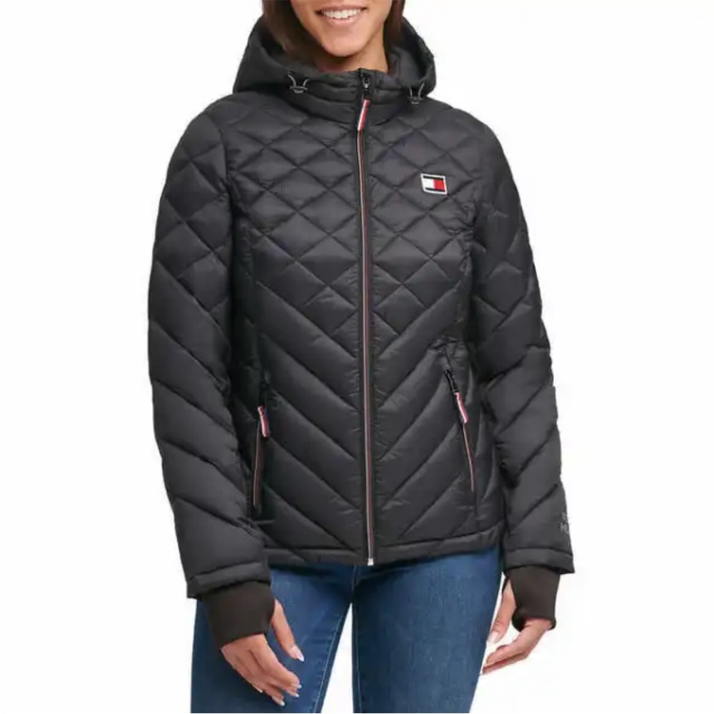 Tommy Hilfiger Puffer Hooded Zip Front Packable Jacket Black Size Small